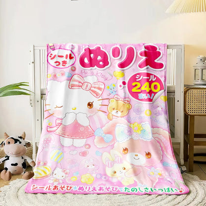 Sanrio HelloKitty Cute HD Printed Flannel Thin Blanket.Four Season Blanket.for Sofa,beds,living Rooms,travel Picnic Blanket Gift