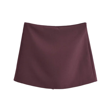 TRAF Shorts for Women Fashion Autumn Winter New Comfortable Casual Solid Color Side Zip Middle-waisted A-line Culotte Skirt Pant