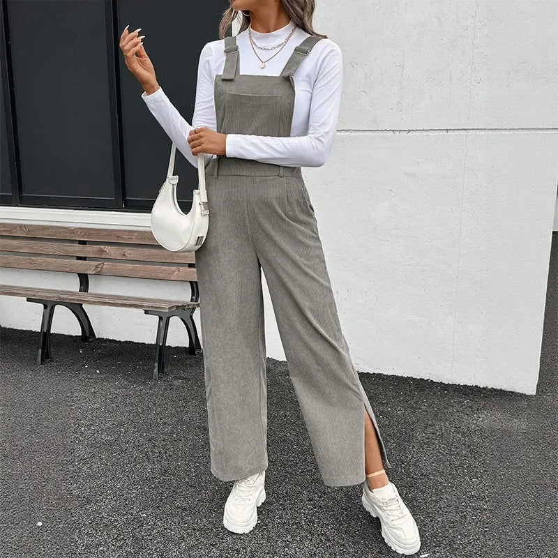 Adjustable Basic Velvet Overalls Women's Pure Color Simple Style Autumn New Arrival Fashionable Female Bib Pants.