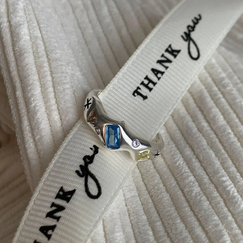 925 Sterling Silver Simple Colorful Heart Stone RingsFor Women Geometric Fashion Smiple Open Handmade Allergy Party Jewelry Gift.