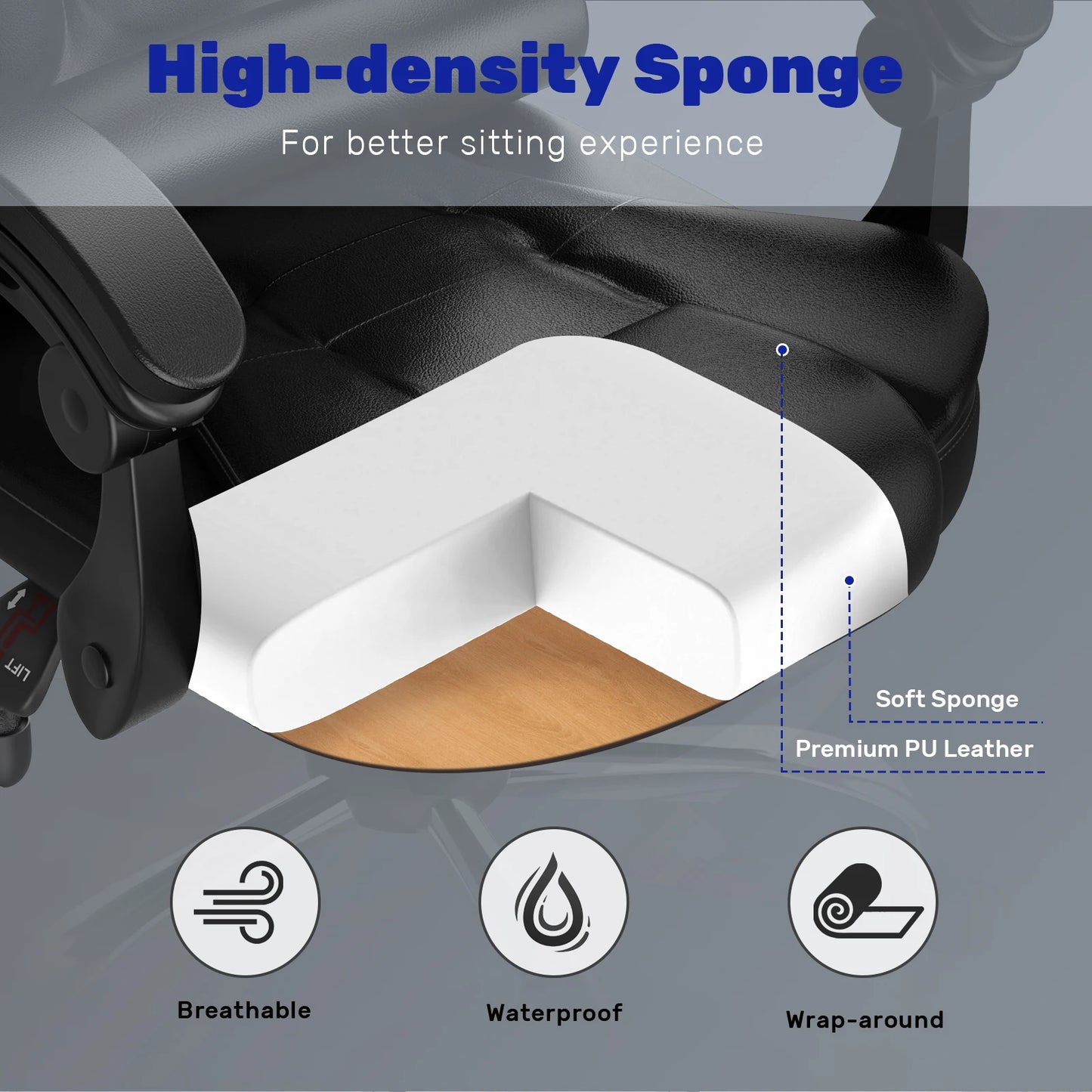 Ergonomic Office Chair Desk Chair with High Backrest PU Leather Swivel Chair Deck Chair Gaming Chair for Office Home