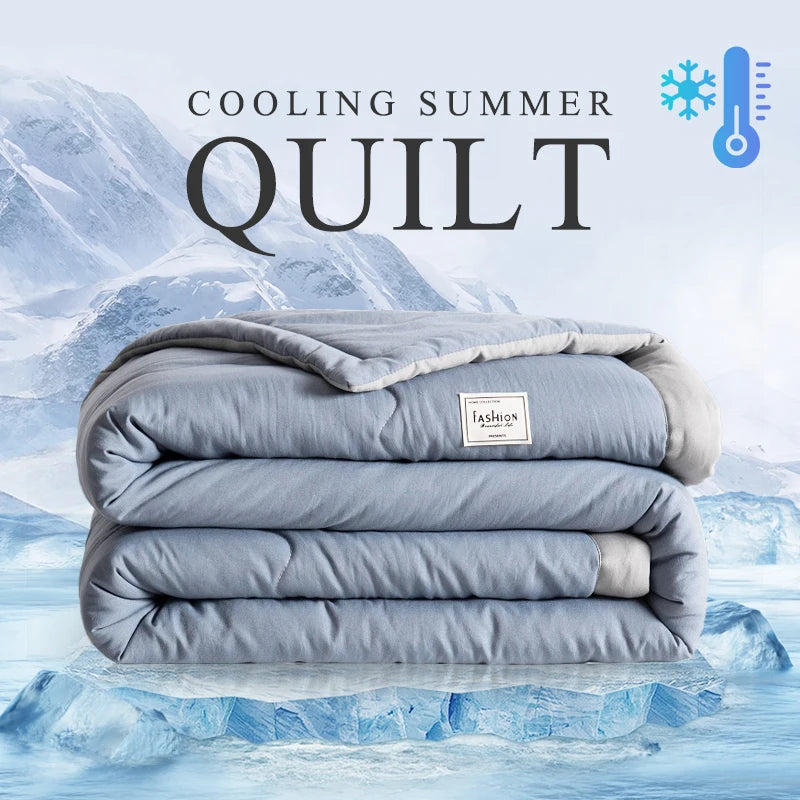 2025 new Japanese polyester cotton quilted summer quilt skin-friendly washable light luxury style solid color lightweight.