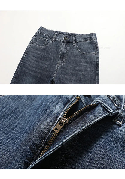 Spring Summer Thin Men's Classic Jeans Elastic Loose Straight Cotton Casual Denim Trousers Brand Clothing Business Male Pants