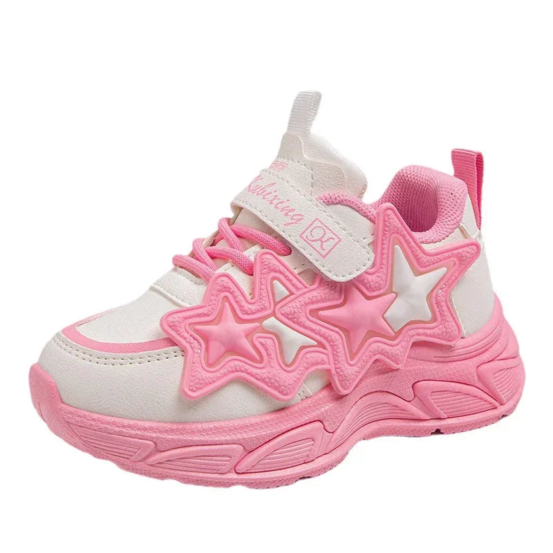 Children Casual Shoes for Girls Fashion Classic with Stars Girls Sports Running Sneakers Breathable PU + Rubber Anti-skid Soft.