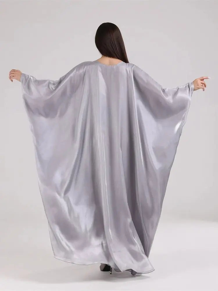 Muslim Kaftan Dress Satin Batwing Abaya For Women Dubai Luxury 2024 Islam Kebaya Robe Caftan Marocain Femme Musulmane Vestidos.