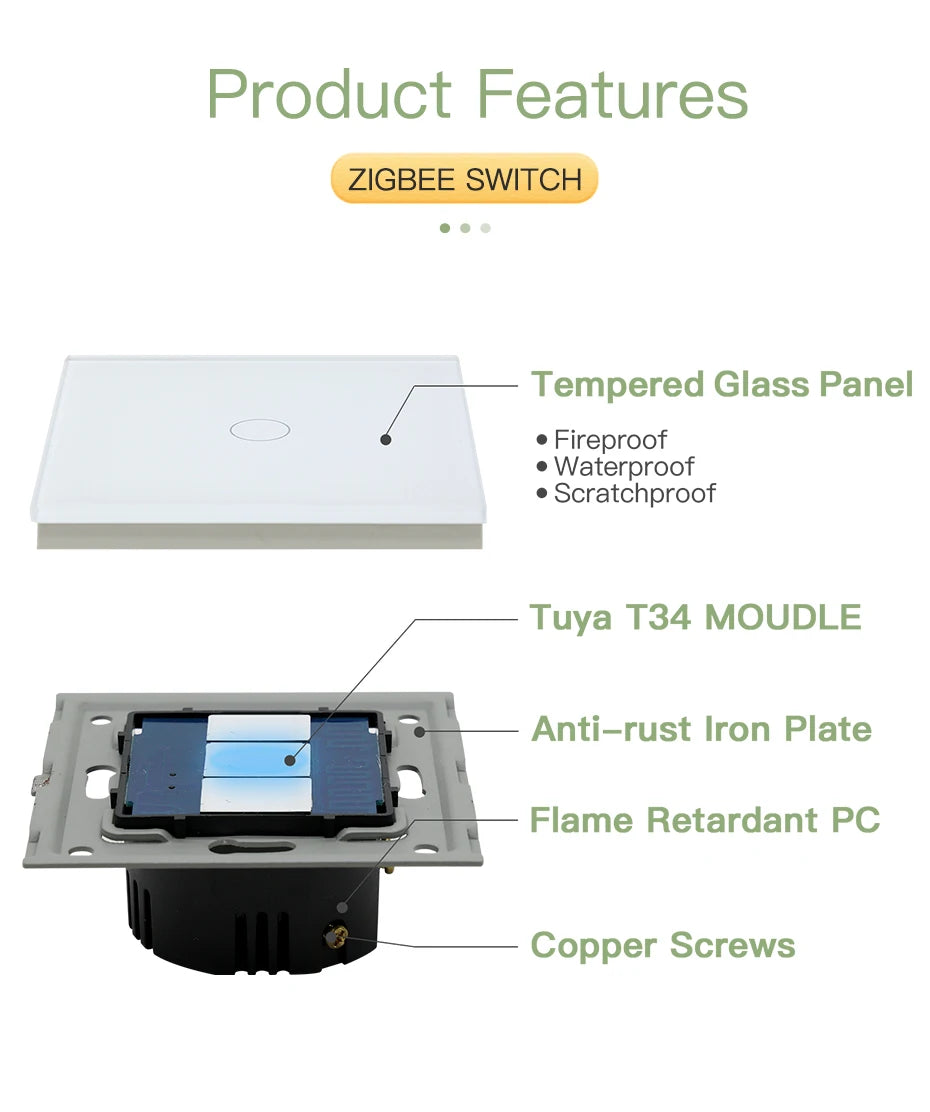 BSEED Smart Zigbee Schalter 1/2/3Gang 1Way Intelligente Touch Licht Schalter Wand Sensor Schalter Tuya Smart leben Google Alexa.