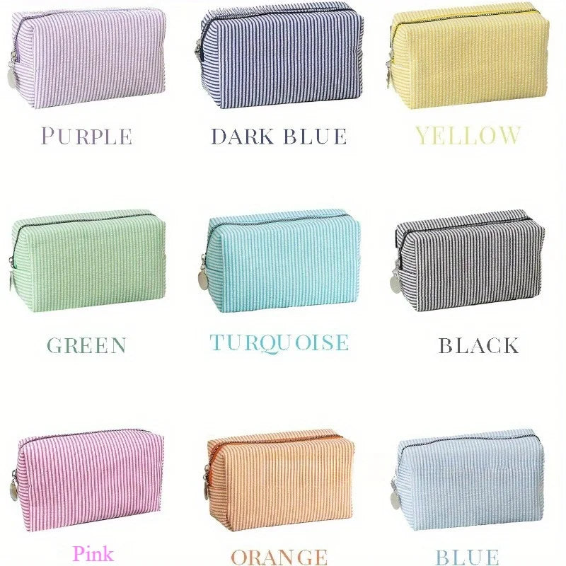 Custom Embroidered Striped Travel Toiletry Bag - Personalized Cosmetic Portable Polyester Storage for Travel School Dorm or Home.