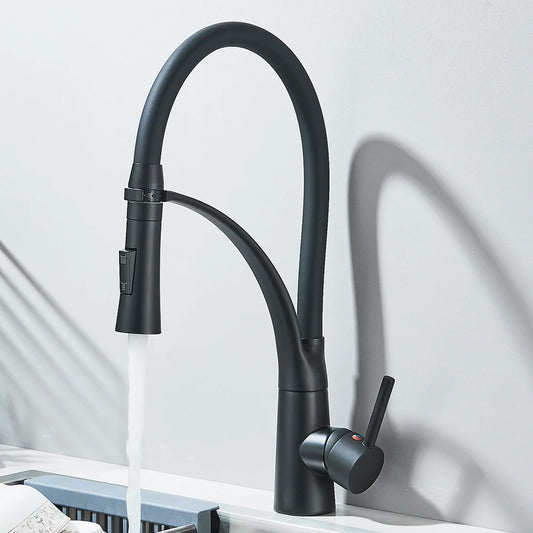 Black Rubber Kitchen Faucet Mixer Tap Rotation Pull Down Stream Sprayer Taps Hot Cold Water Tap One Handle Kitchen Tap