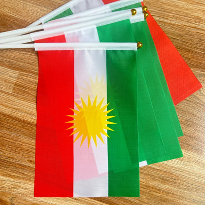 14 x21cm，5/15/50/100pcs， Kurdish hand flag waving National Kurdistan bannerplastic Stick.