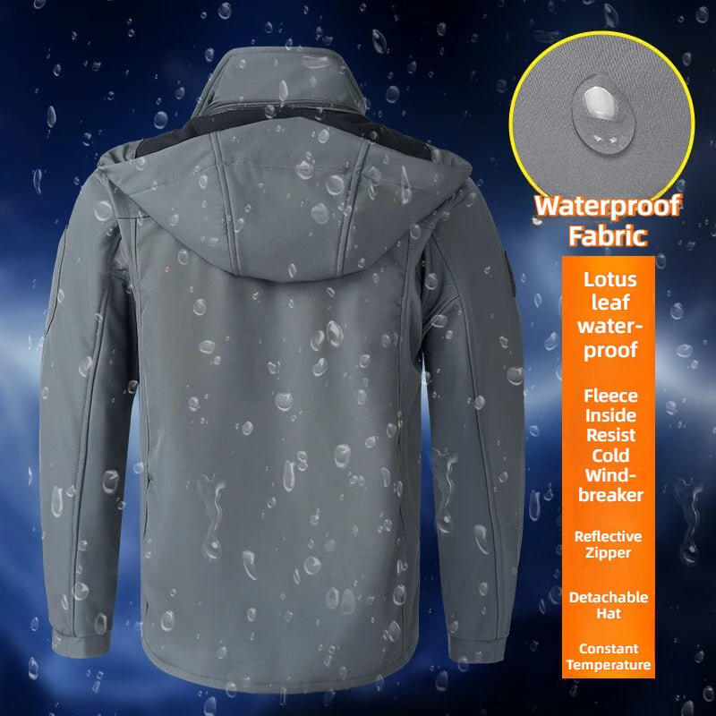 KB Men's Outdoor Jackets Fleece Lining Windbreaker Waterproof Winter Warm Jacket for Men Detachable Hat Men's Coats.