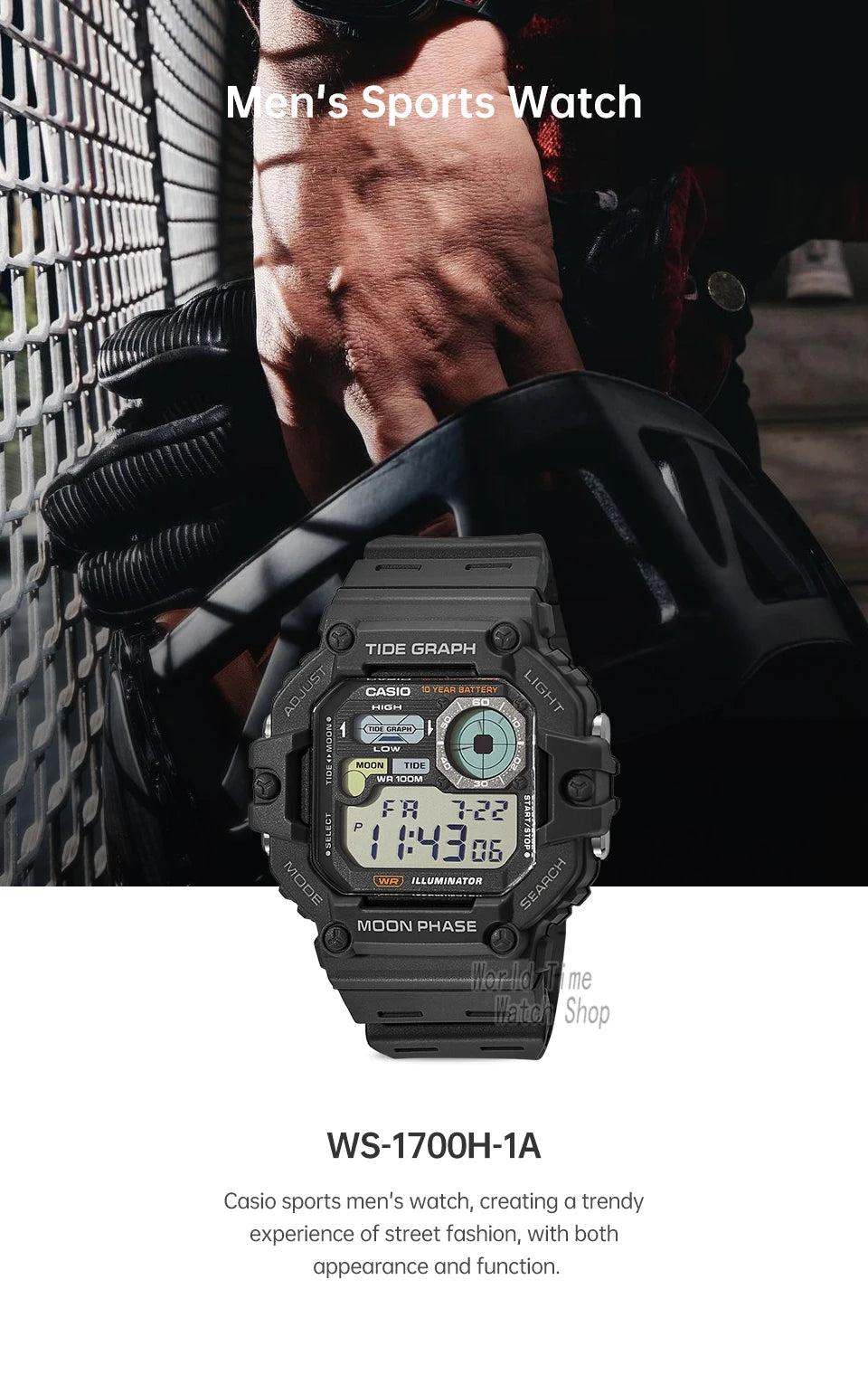 Casio Men's Watch Fashion Sports Outdoor Wristwatch Active Lifestyle Timepiece Casual Design WS-1700H series.