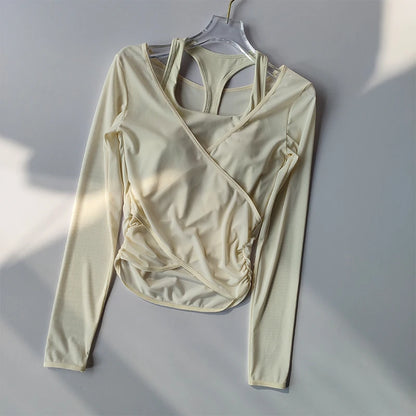 Sexy Mesh Slimming Yoga Suit for Women Gathering Together Sports Bra Fake Two Pieces of Quick Drying Training Pilates Cover Up.