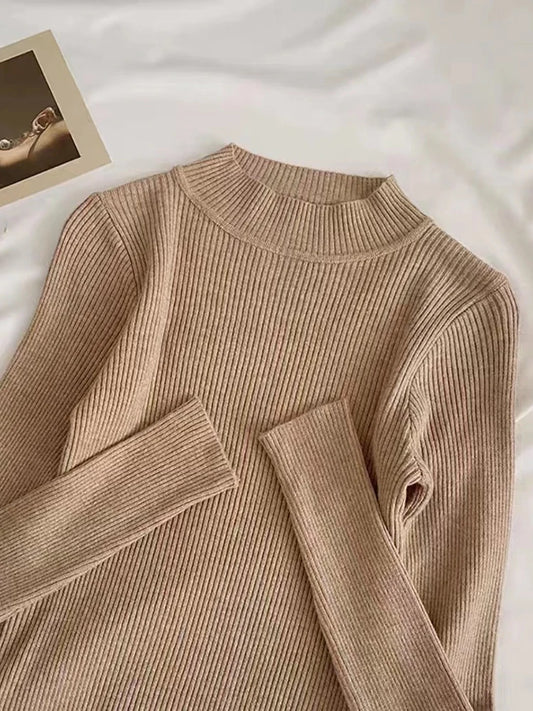 Weiche Rollkragen Frauen Herbst Winter Pullover Pullover Grundlegende Beiläufige Dünne Stretch Weiche Rippen Gestrickte Top Frau Pullover 2026