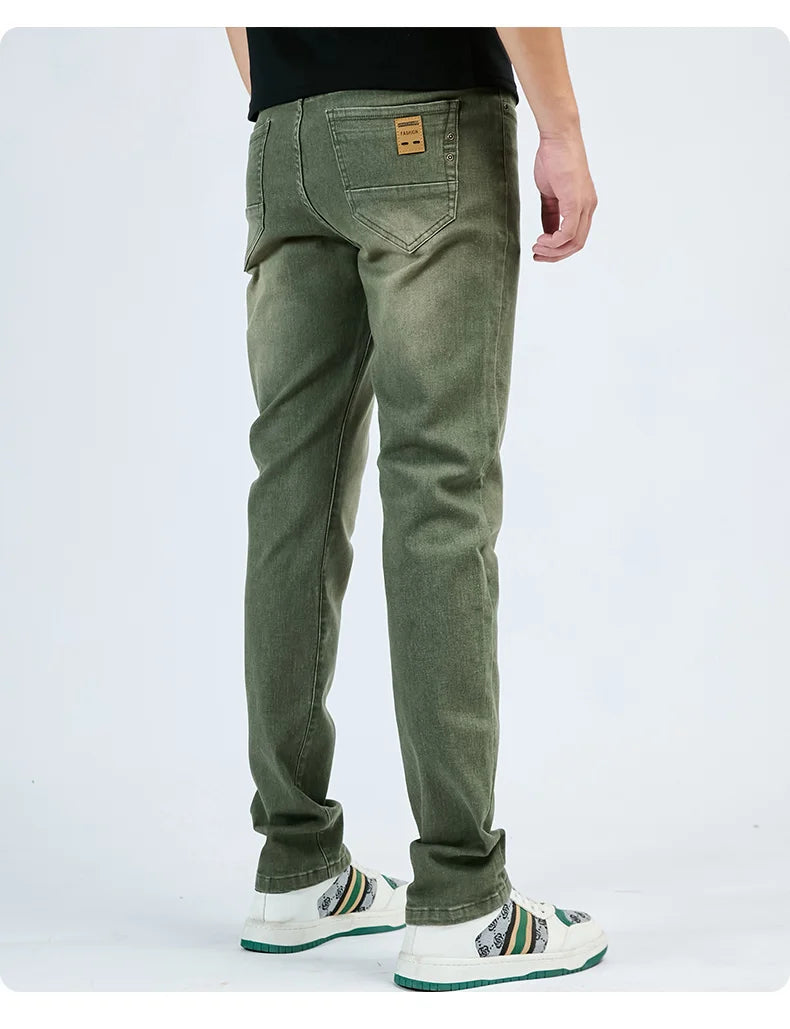 2025 Autumn Men's White Slim Fit Straight Jeans Casual Stretch Denim Pants Comfortable Fashion Streetwear Male Brand Clothing