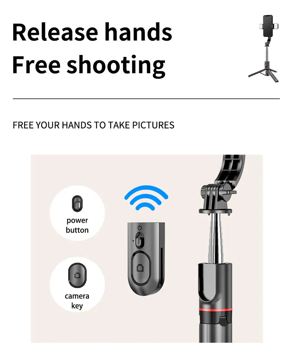 L13D Selfie Stick 1160mm with Wireless Bluetooth Double Fill Light Extended Tripod with Remote Shutter for Android IOS Cellphone.