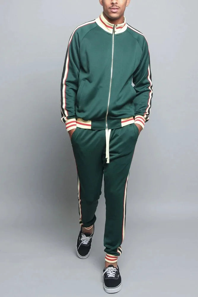 Supzoom New Arrival Top Fashion Leisure Uniform Autumn And Winter Couples Casual Striped Sports Running Sportswear Men Set.