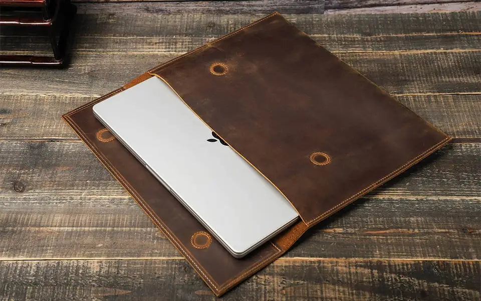 Genuine Leather Laptop Case For Macbook Air 13 M1 M2 M3 M4 Macbook Pro 14 15 16 Sleeve Cover Men Notebook Computer Carrying Bag.