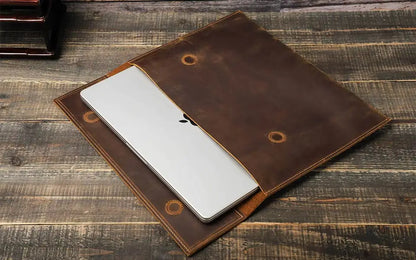 Genuine Leather Laptop Case For Macbook Air 13 M1 M2 M3 M4 Macbook Pro 14 15 16 Sleeve Cover Men Notebook Computer Carrying Bag.