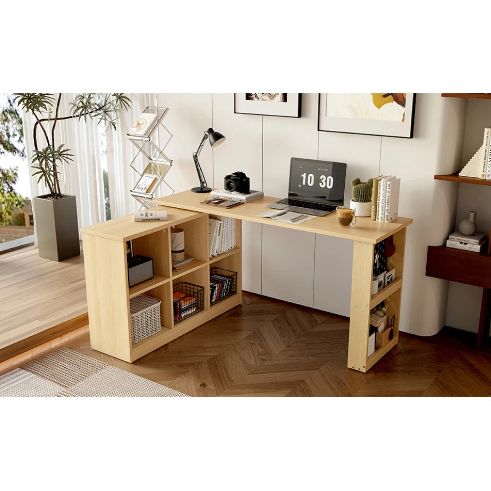 140 x 104 x 75 cm moderner multifunktionaler Büroschreibtisch, sechsfacher Aufbewahrungsschrank + Regal, perforierte Platte + Regal, austauschbare Form