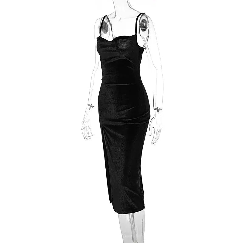 Frauen 2024 Herbst Winter Elegante Party Club Abend Samt Streetwear Bodycon Midi Kleid Großhandel Artikel Für Business.