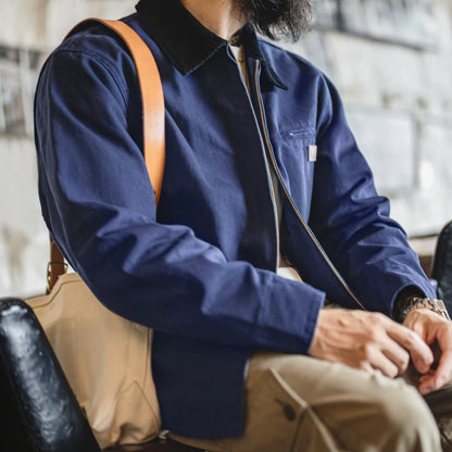 Maden Men's Retro J001 Detroit Jacket Heavyweight Canvas Hunting Coat Lapel Collar Work Jackets with Zipper for Spring Fall.