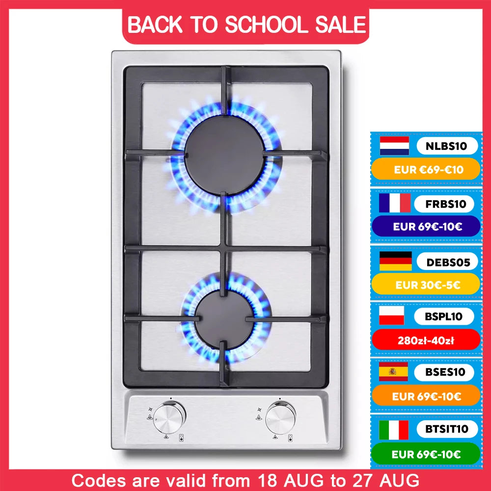 TopStrong  2-burner Stainless Steel with Automatic Flame Protection, Natural Gas Propane Built-in Gas Hob YYEUGCT-S02.