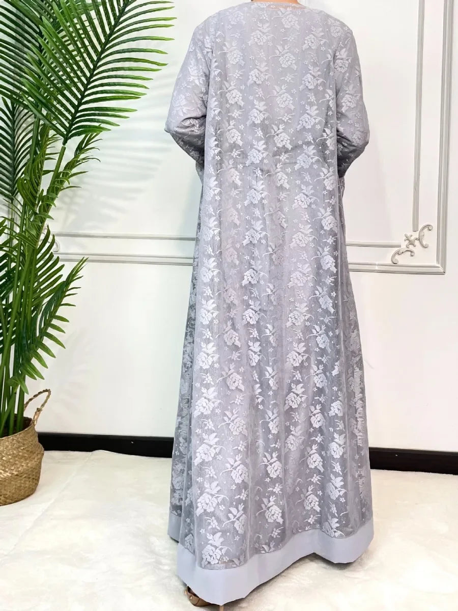 Ramadan Eid Prayer Lace Abaya 2 Piece Set Inner Dress Women Flare Sleeve Long Abayas Kaftan Djellaba Dubai Party Vestidos 2024.