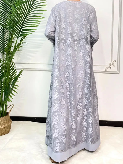 Ramadan Eid Prayer Lace Abaya 2 Piece Set Inner Dress Women Flare Sleeve Long Abayas Kaftan Djellaba Dubai Party Vestidos 2024.