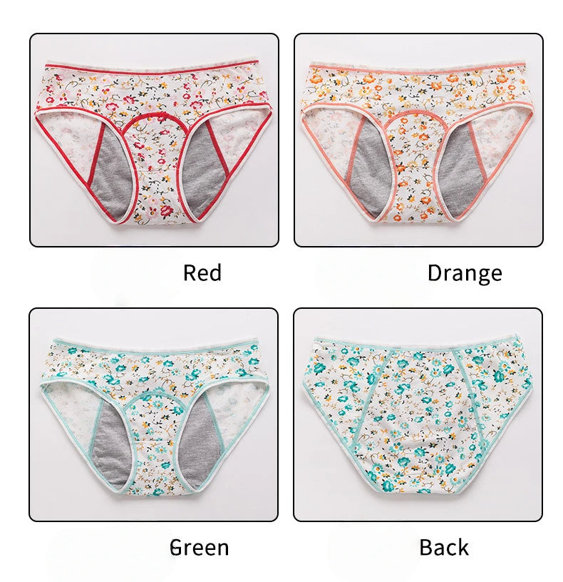 3pcs girl 's Pure Cotton Menstrual Leak-Proof Breathable Briefs Three Layers teenager Physiological Student Mid Waist Pantie.
