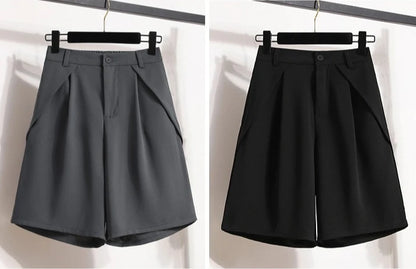 Women's A-Line High Waisted Wide Leg Short Pants Plus Size Casual Suit Shorts Summer 2025 Oversized Loose Five Quarter Pants.