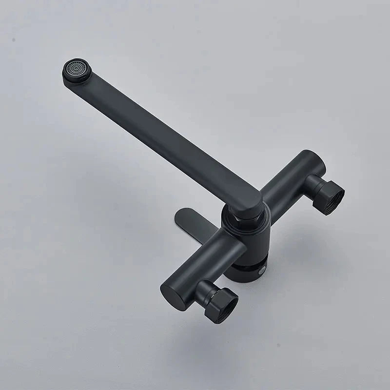 Kitchen Faucets Stainless Steel Wall Mounted Dual Hole Bathroom 360 Rotate Basin Faucet Cold Hot Water Mixer Taps With spray gun