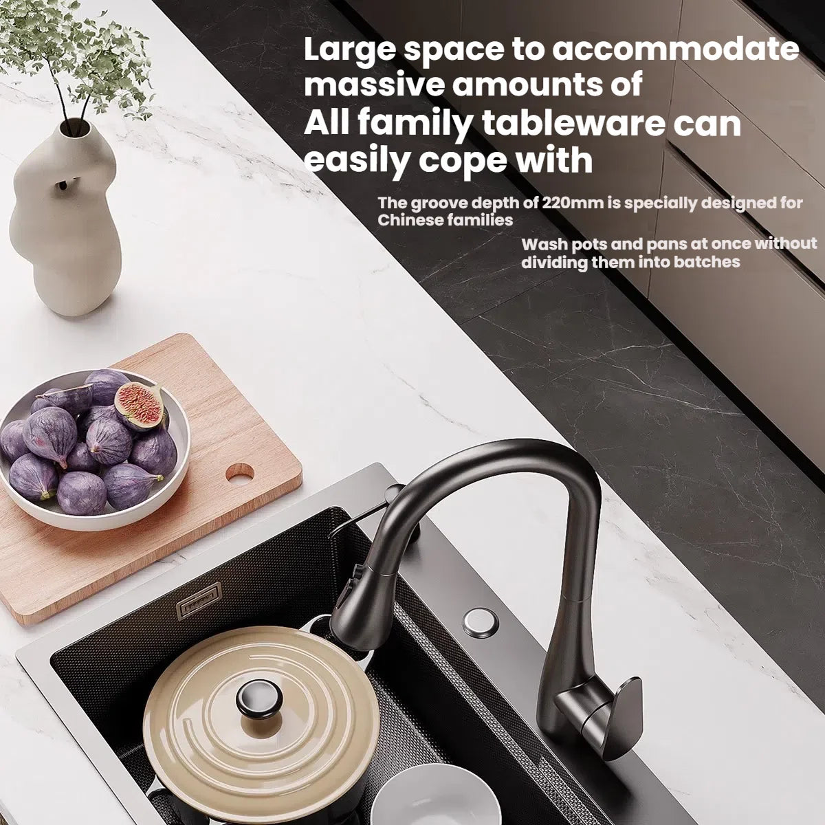 Kitchen Sink Stainless Steel Rice Grain Pattern Multifunctional Wear and Stain Resistant Large Single Slot Wash Dish Basin