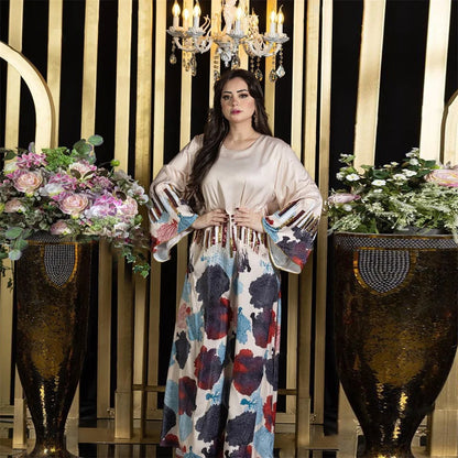 Siskakia Arab Saudi Printing Sequins Long Dresses Galabia Muslim Eid Women Abayas Islam Clothing Turkish African Kebaya 2024 New.