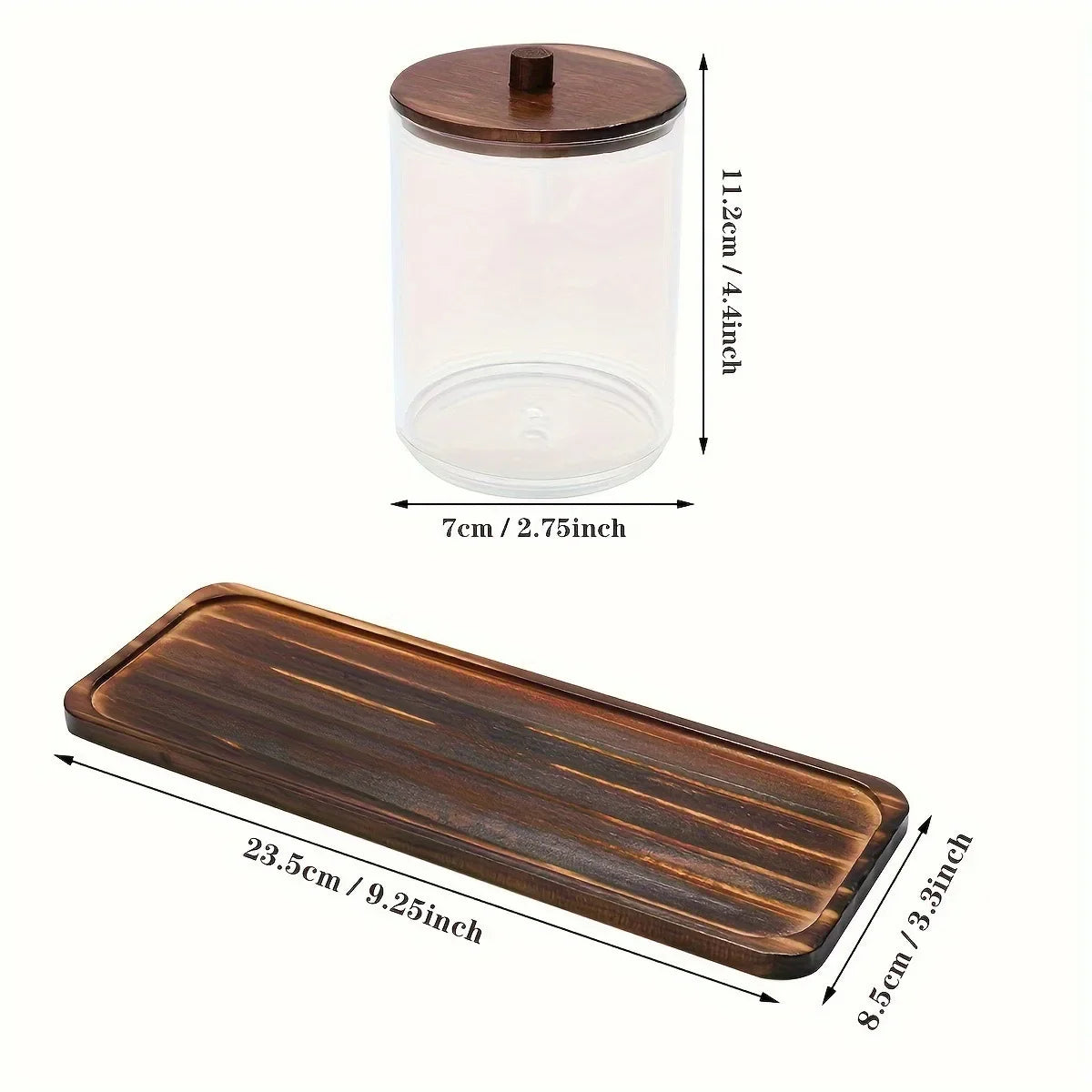 Transparent Acrylic round Wood Lid Cotton Swab Box Plastic Small Organizer Box Makeup Remover Cotton Storage Box Set.