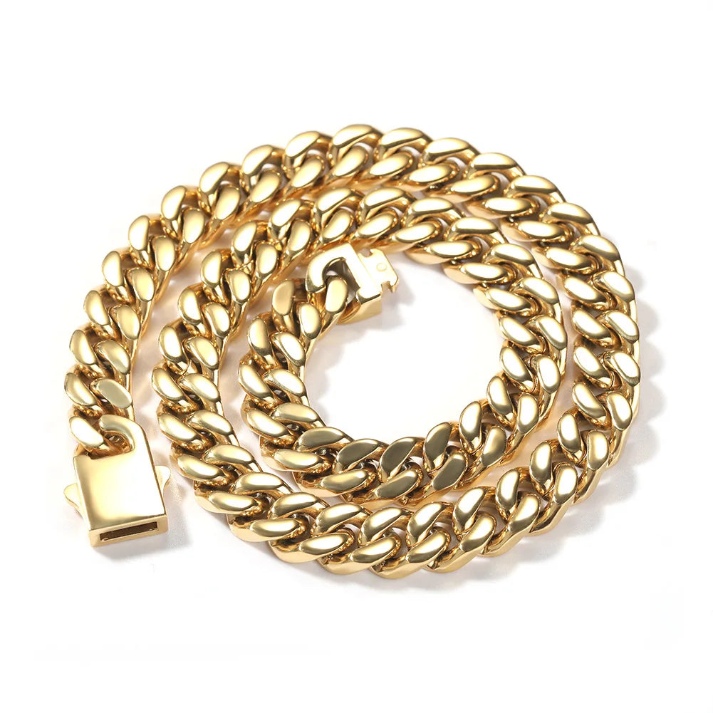 316 Stainless Steel Plated 18k Gold Fashion 8.10.12mm Encrypted Cuban Chain Miami Rap Hip Hop Men's Bracelet Accessory.