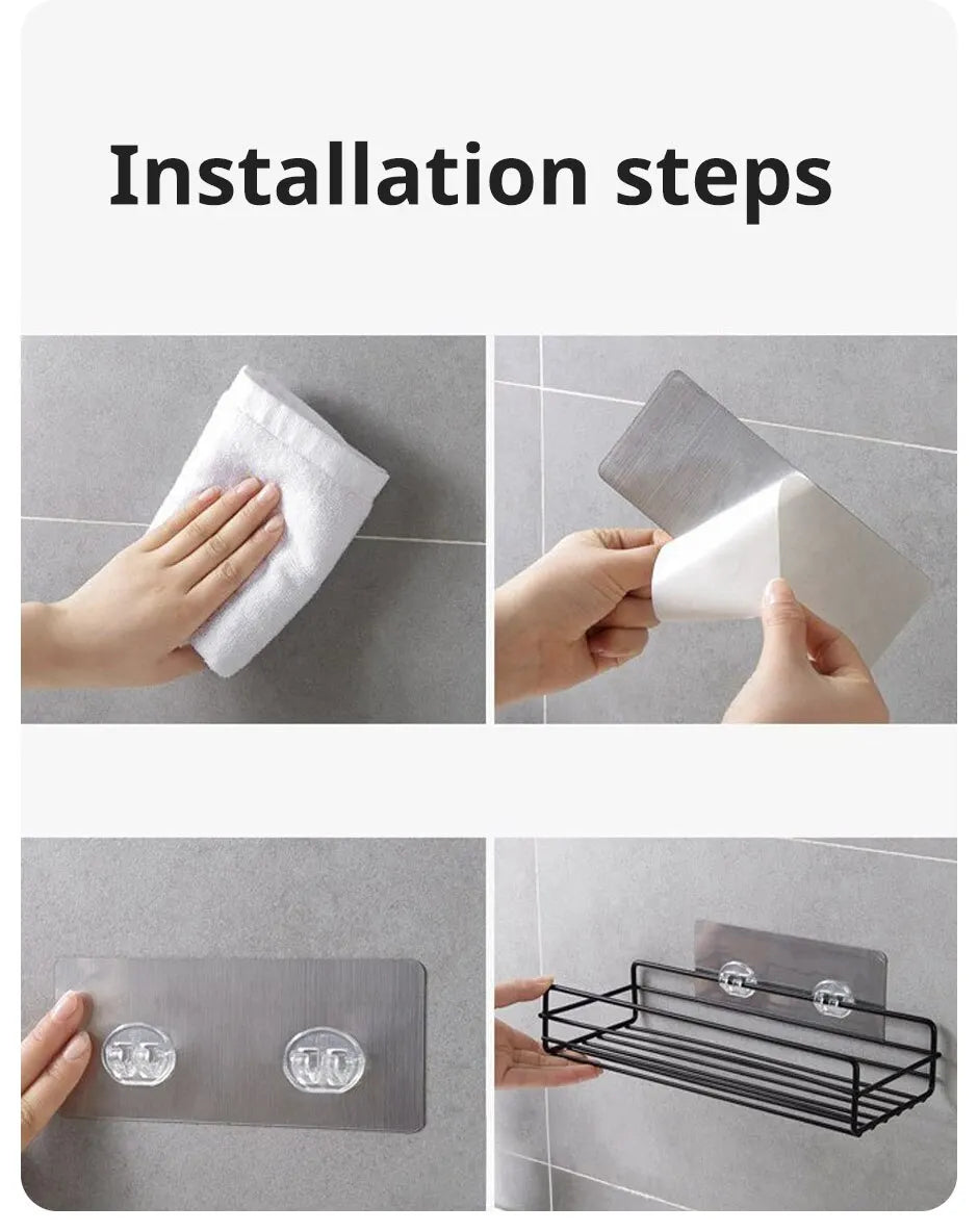 Badezimmer-Metallregale ohne Bohren, Badezimmer-Organizer, Reinigungsmittel, Organizer, Küchenbedarf, Aufbewahrung, Badezimmer-Zubehör