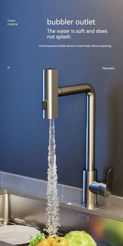 Black/Gray/Silver Pull-Out Kitchen Faucet Three Water Stream Sprayer Stainless Steel Hot and Cold Water Mixing Faucet Countertop