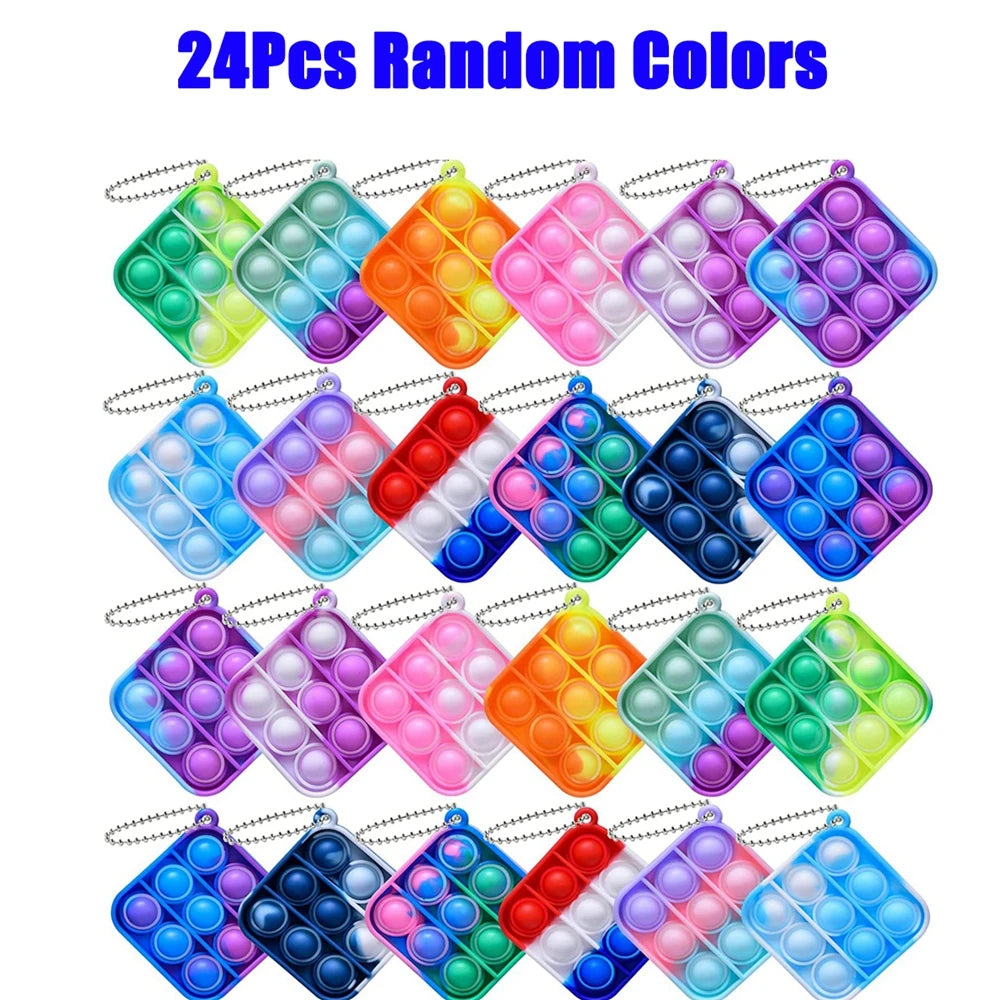 12/24/48Pcs Mini Pop Push Fidget Toys Set Keychain Fidget Toy Anti-Anxiety Stress Relief Hand Toy Pack for Kids Adults Gifts.
