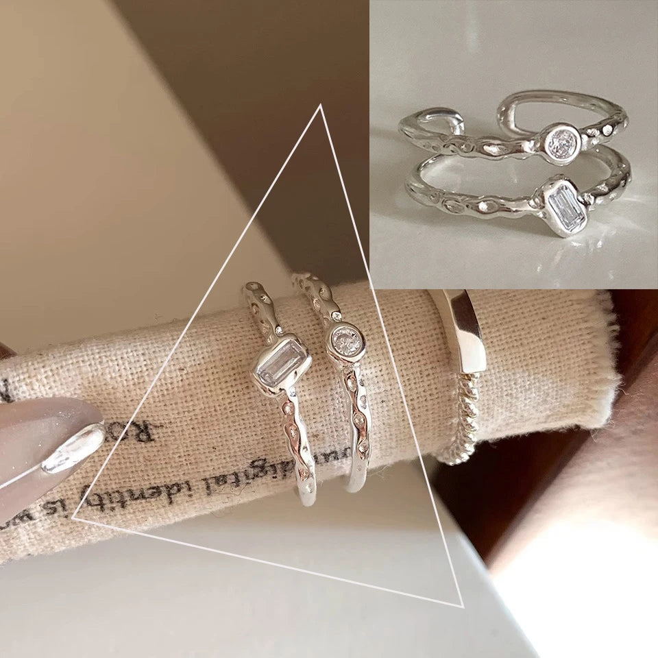 VENTFILLE 925 Sterling Silver Irregular Design Wave Golden Stackable Finger Rings Trendy Adjustable For Women Gifts Dropshipping