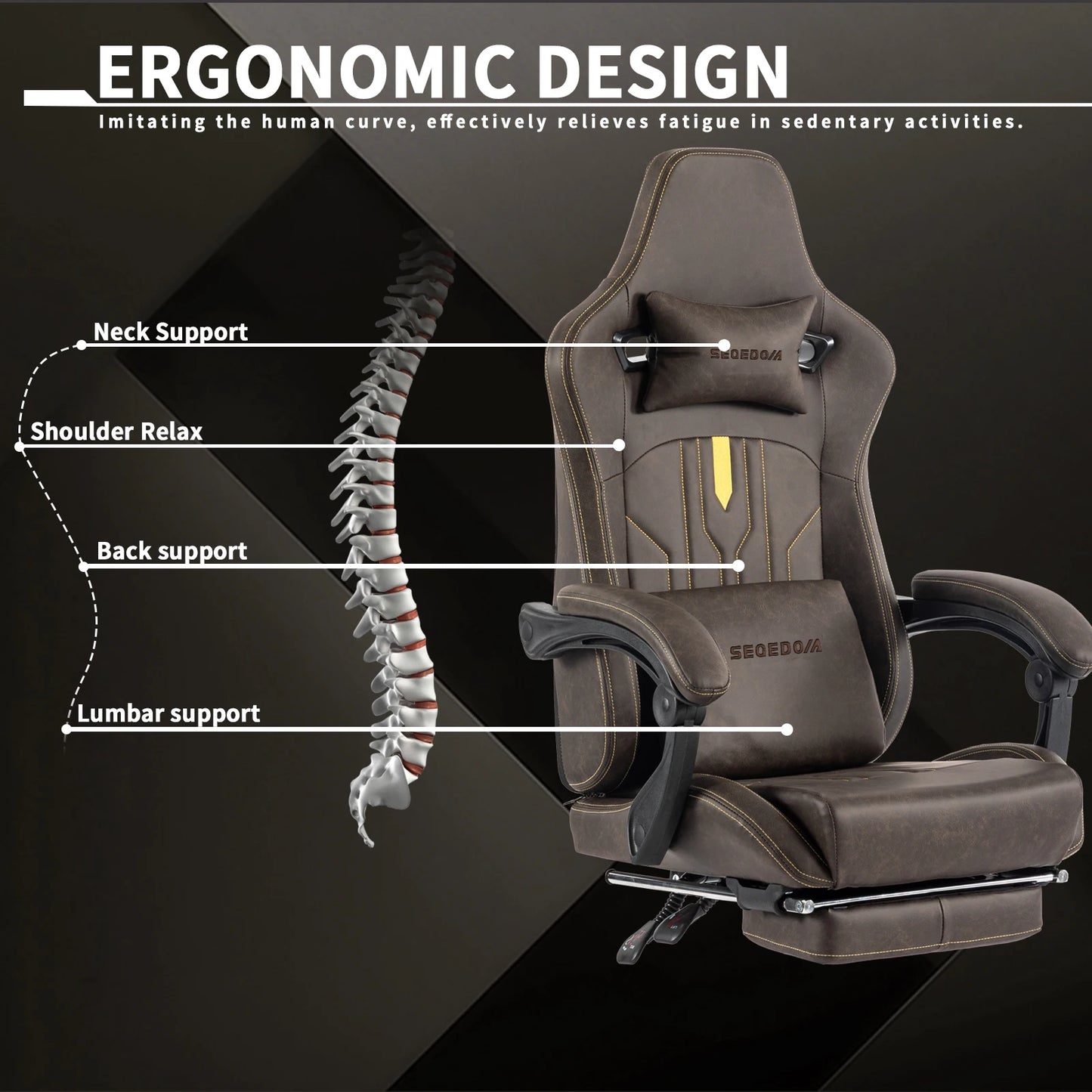 SUKIDAGaming-Stuhl, Computerstuhl, ergonomischer Gaming-Stuhl mit Fußstütze, Bürostuhl, ergonomischer Computerstuhl mit Lordosenstütze