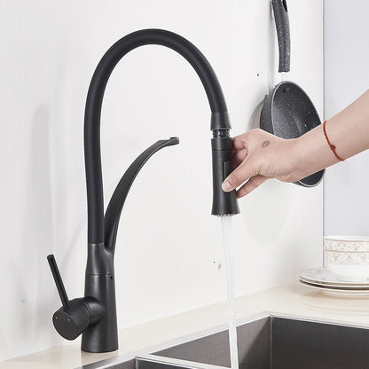 Matte Black  Kitchen Sink Faucet Pull Down Swivel Spout Kitchen Sink Tap Deck Mounted Bathroom Hot and Cold Water Mixers