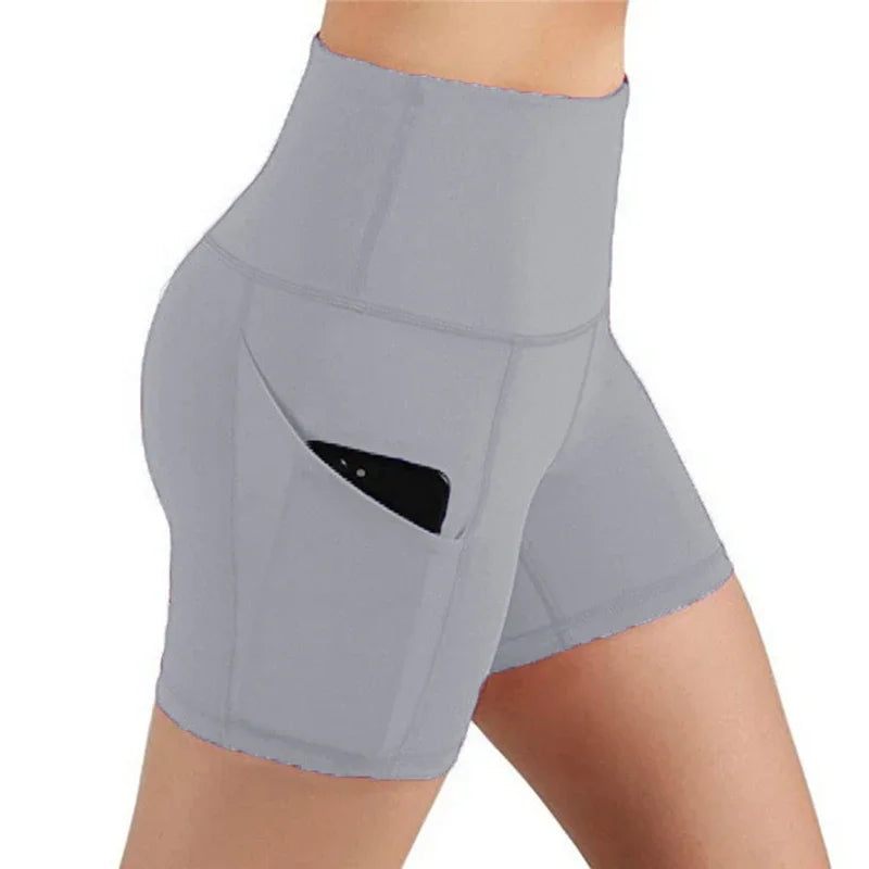 Women gym shorts High Waist Lifting Push Up Tight Yoga Cycling biker shorts Phone Pocket Jogging Running Fitness Short Pant lady
