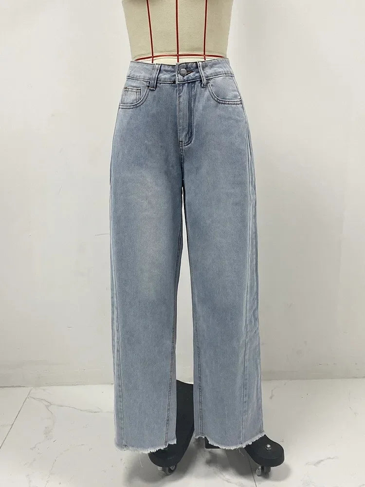 High Waist Wide Leg Denim Jeans Women's Spring 2025 Design Sensation Elegant No Stretch Comfortable Fit Female Fashionable.