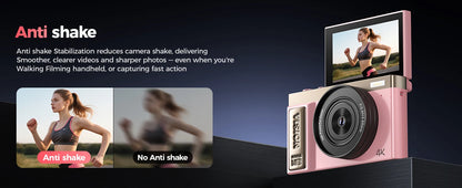 4K digital camera, 64 megapixel ultra high definition camera, 16x digital zoom 180 degree flip screen button digital camera, 32G.