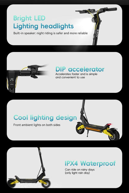 OOTD S10 Folding Electric Scooter 10 Inch Tires 1400W Motor 25km/h Max Speed 48V 20Ah Battery for 60-70km Range 120KG Max Load.