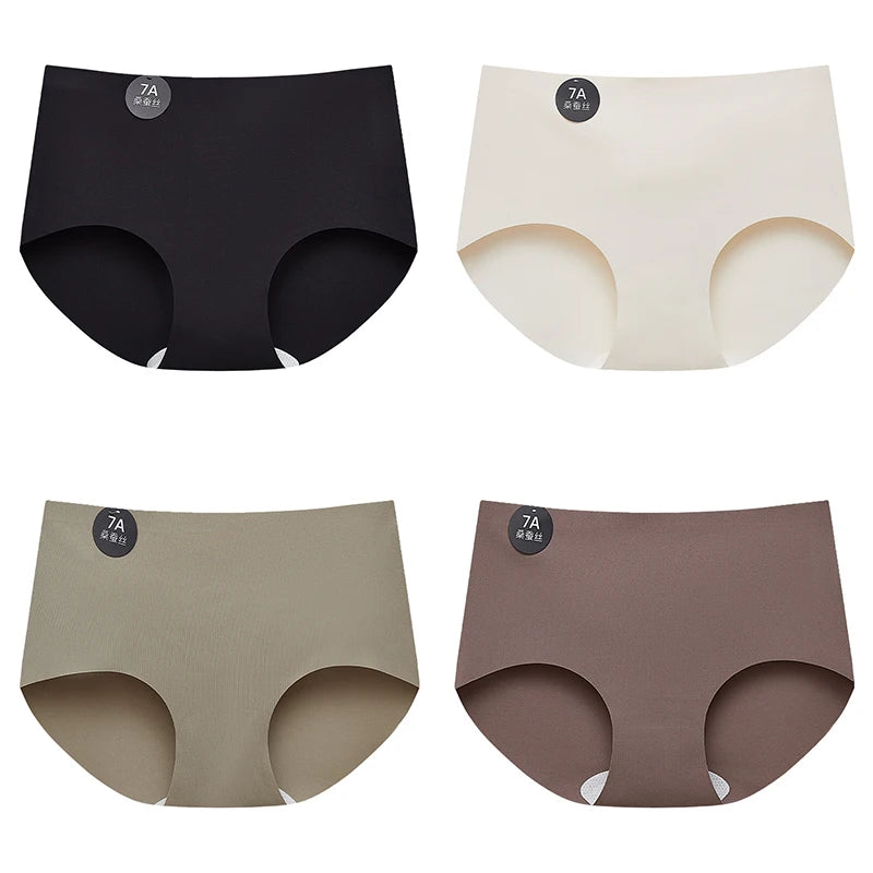 FalllSweet 4PCS Seamless Panties for Woman Ice Silk Underwear Soft Thin Briefs Women's Underpants Fashion Sexy Female Lingerie.