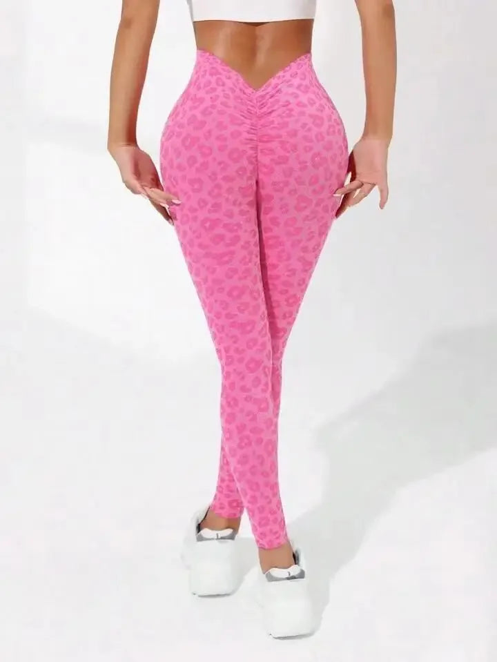 Women Leopard V Waist Leggings Semaless Slim Leggings Stretch High Waist Hip Liftting Sexy Yoga Tights Gym Running Sports Pants.