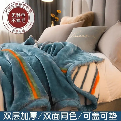 Double-deck Thickening Blanket Winter Dormitory Siesta Plush Fur Quilt Keep Warm Soft Comfortable Coral Fleece Sheet Bed Cover