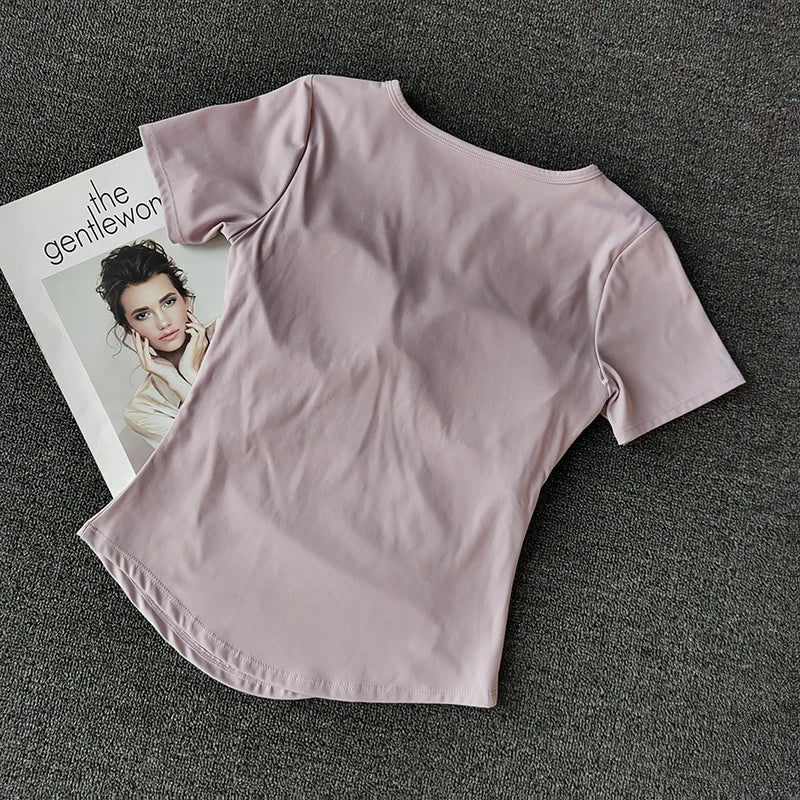 Women's  Sports Shirts Yoga Short-sleeved T-shirt Padded Tight Training T-Shirt Breathable Quick-dry Running T-Shirt Fitness Top.