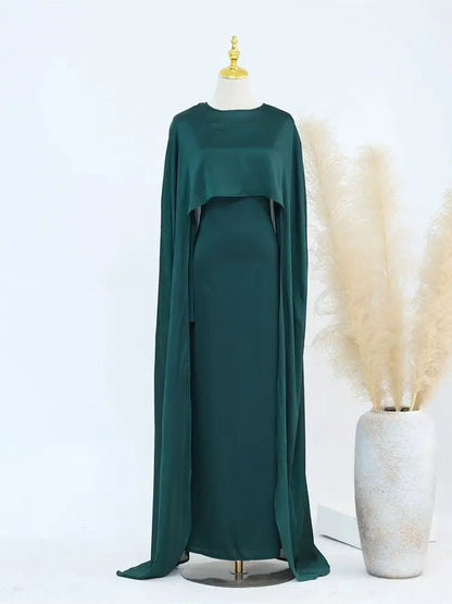 Ramadan Satin 2 Piece Abaya Modest Muslim Sets Kebaya African Dresses For Women Robe Femme Musulmane Caftan Marocain Vestidos